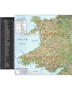 Detailed Wales Road and Rail Map in Illustrator AI CS vector digital format with Regular colour relief tiff background, 750k scale. Layering detail.