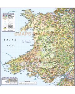 Detailed Wales Road, Rail & Relief Map in Illustrator AI CS/CC vector format with Regular colour relief, 1m scale. Royalty free, fully layered and 100% editable.