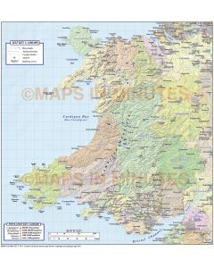 Digital vector map of Wales, County map with Hill shading 