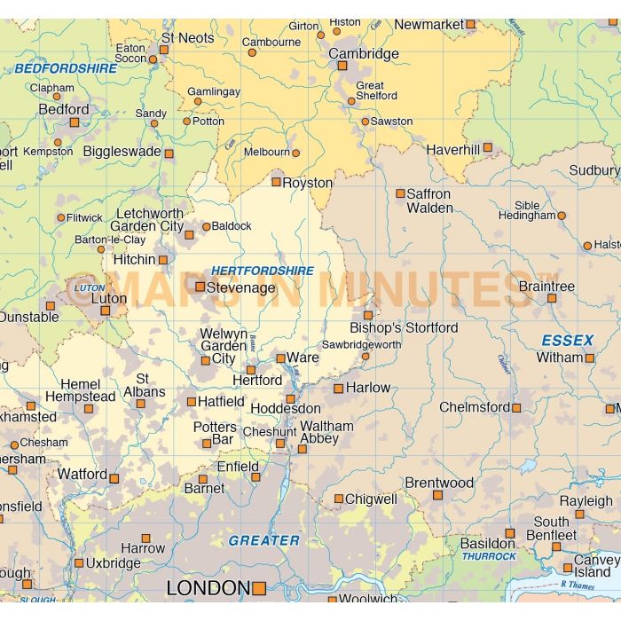 Buy East England County Administrative Map @1,000,000 scale Online