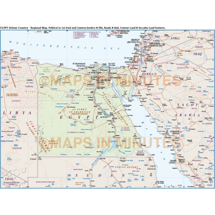 buy-egypt-deluxe-map-1st-level-political-with-road-rail-plus-land-sea-contours-online for Free Printable Map Of Egypt Buy Egypt Deluxe Map 1st level Political with Road/Rail plus land & sea contours Online for Free Printable Map Of Egypt