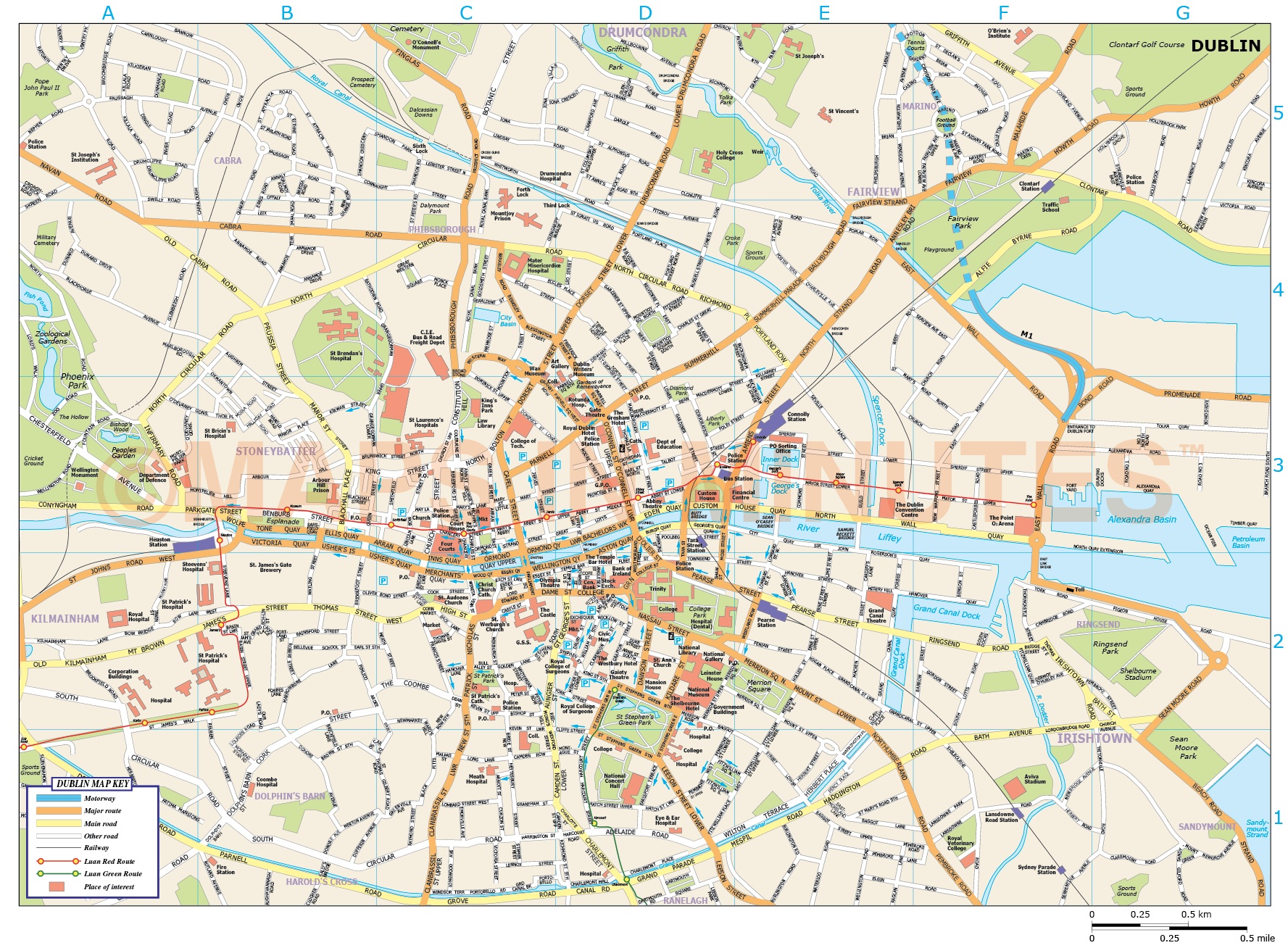 royalty free Dublin city map in Illustrator and PDF vector format