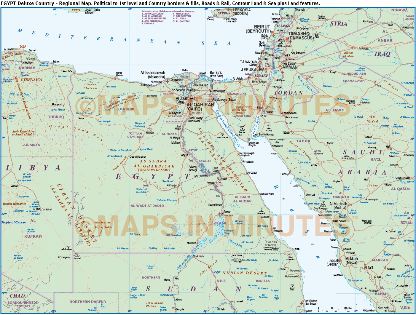Egypt Digital Vector Political Road Rail Map In Illustrator And Pdf