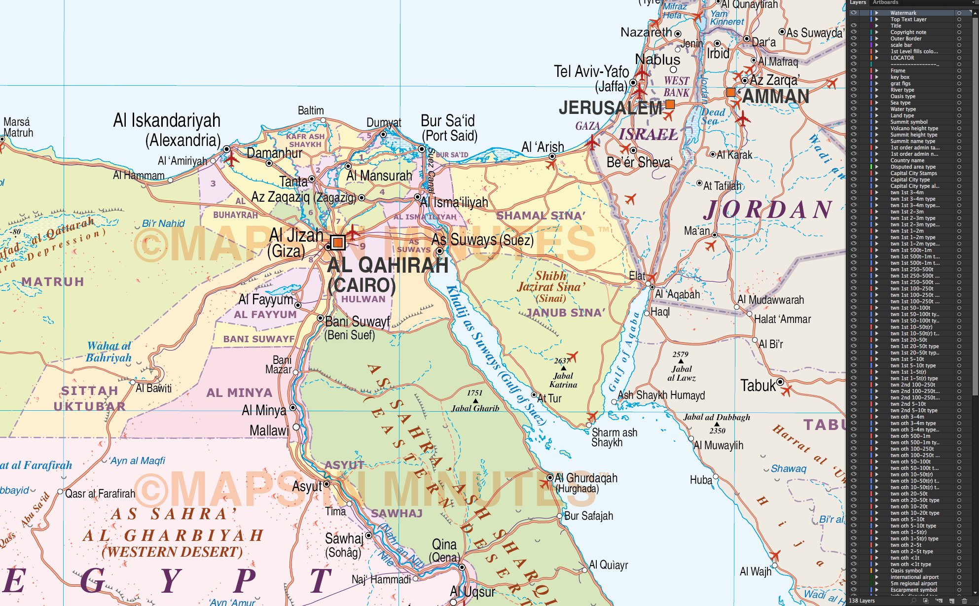 egypt deluxe map 1st level political with roads and rail free editable map of us