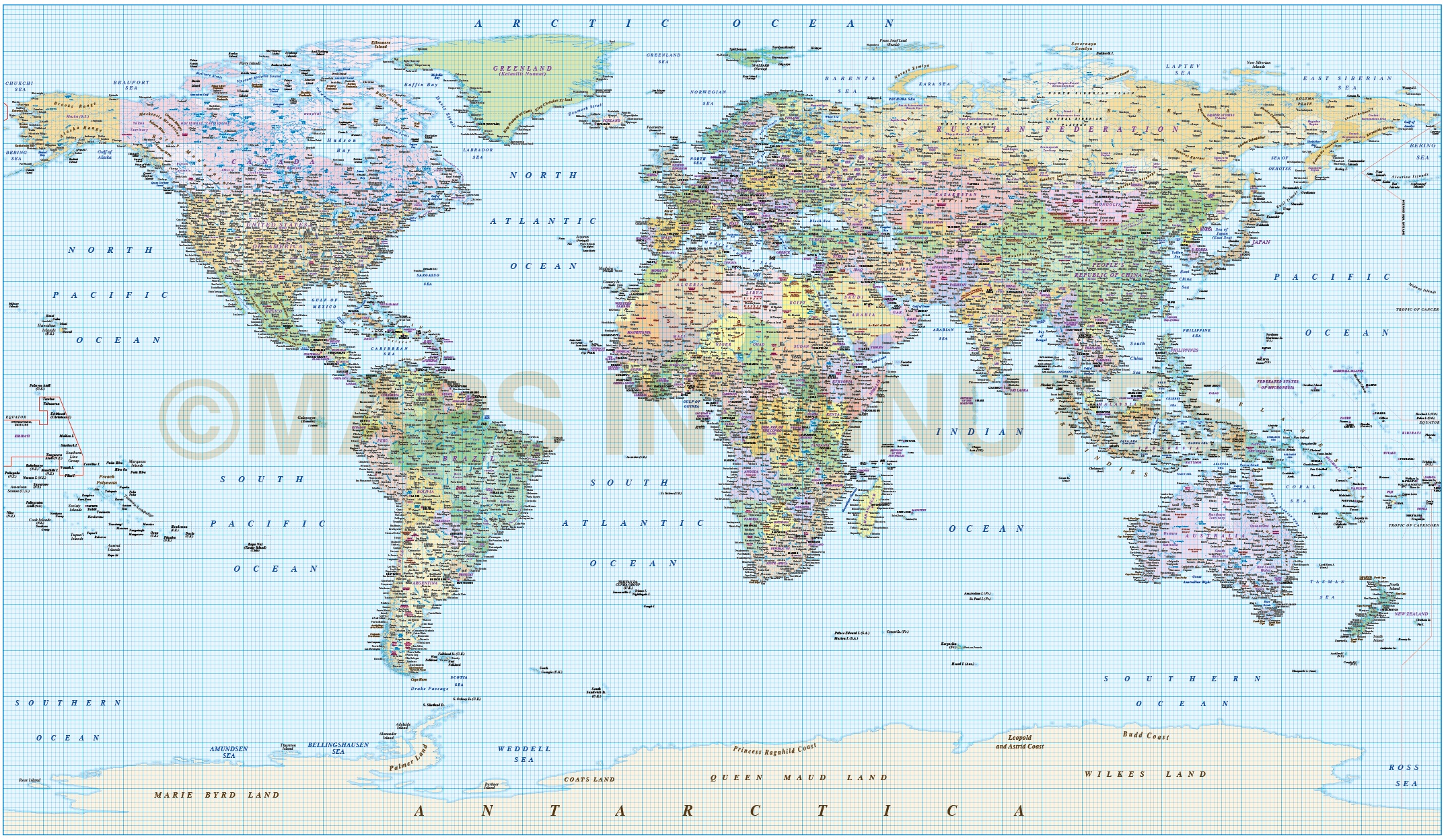 Digital Vector World Map Equirectangular Projection World