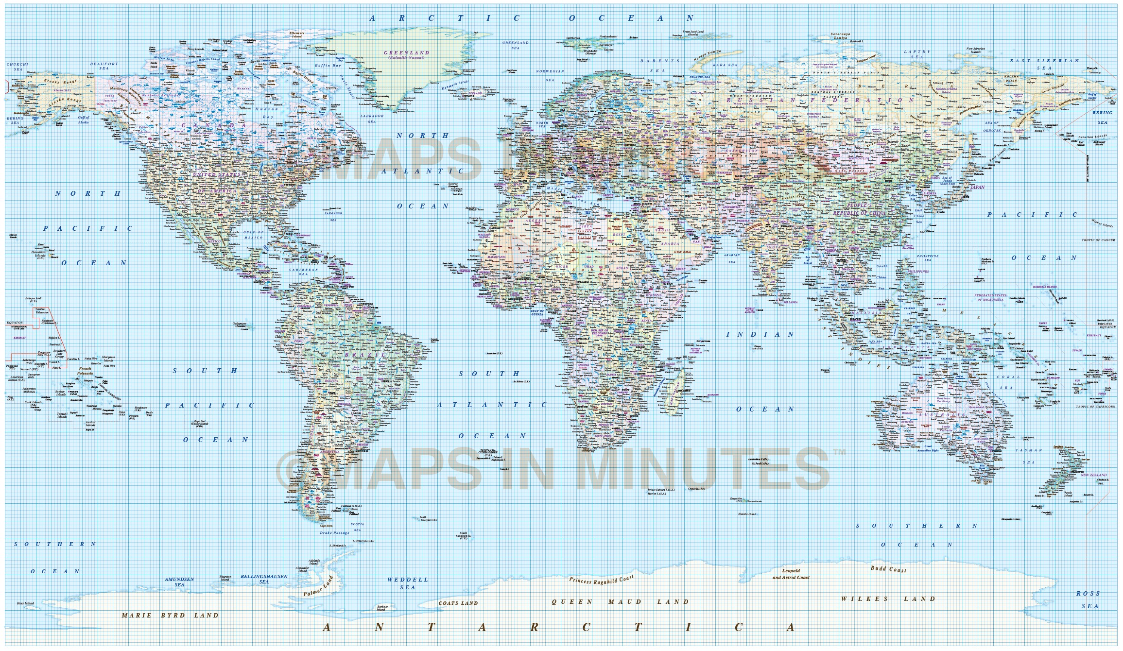 Digital vector World map, Equirectangular Projection World vector map ...