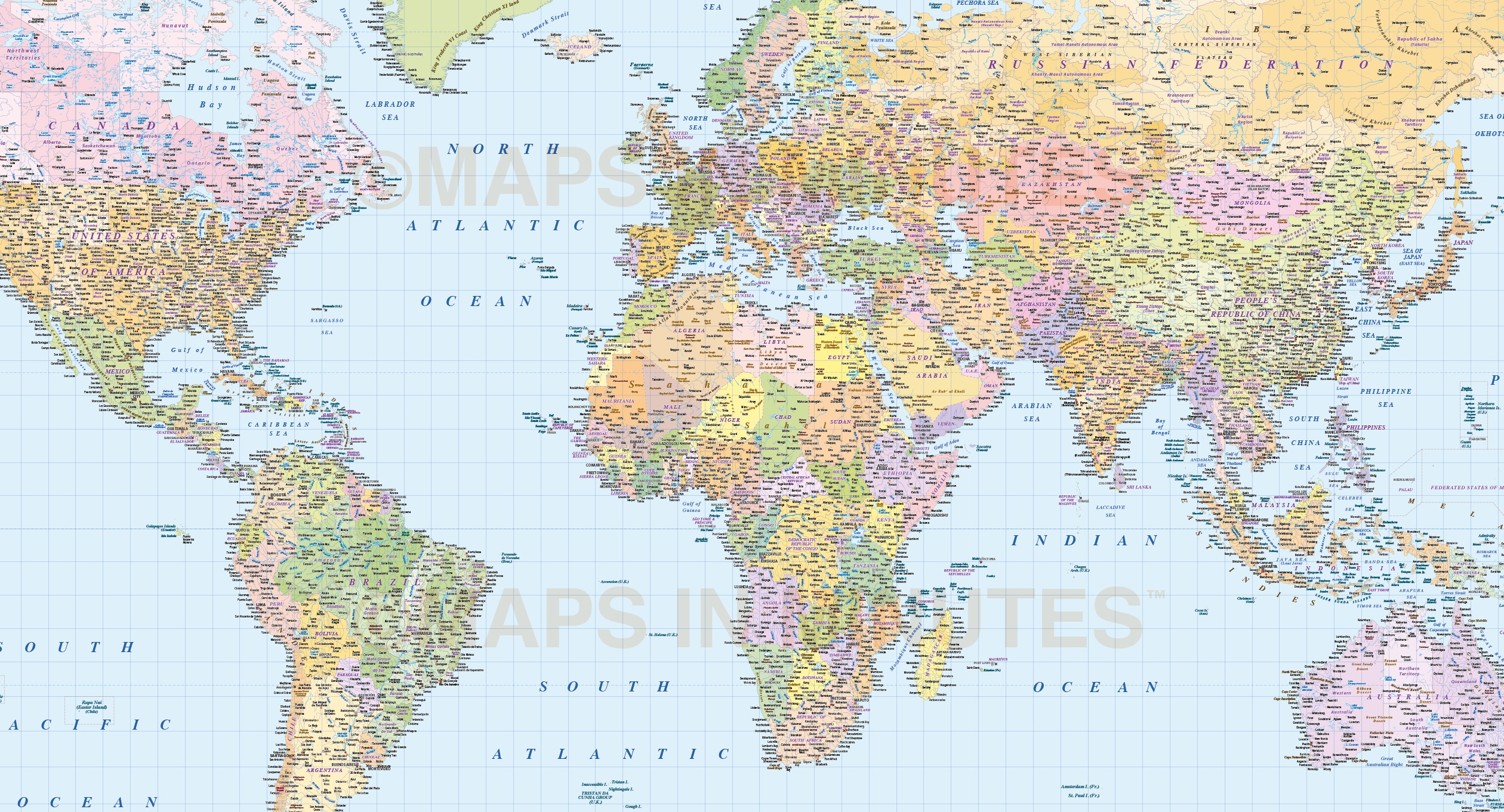 Whole World Map Gall Projection With Layered Populations