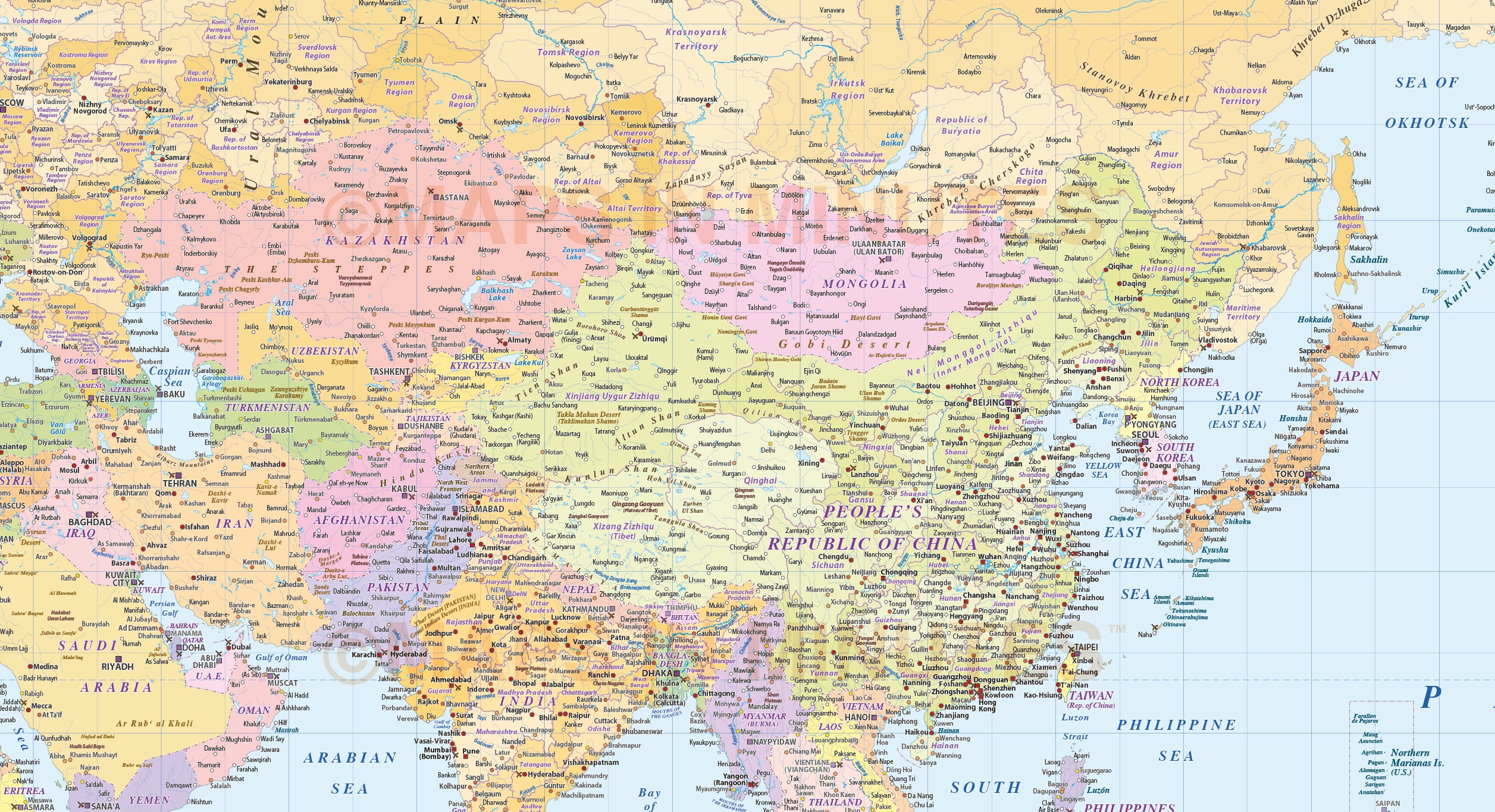 Whole World Map Gall Projection With Layered Populations