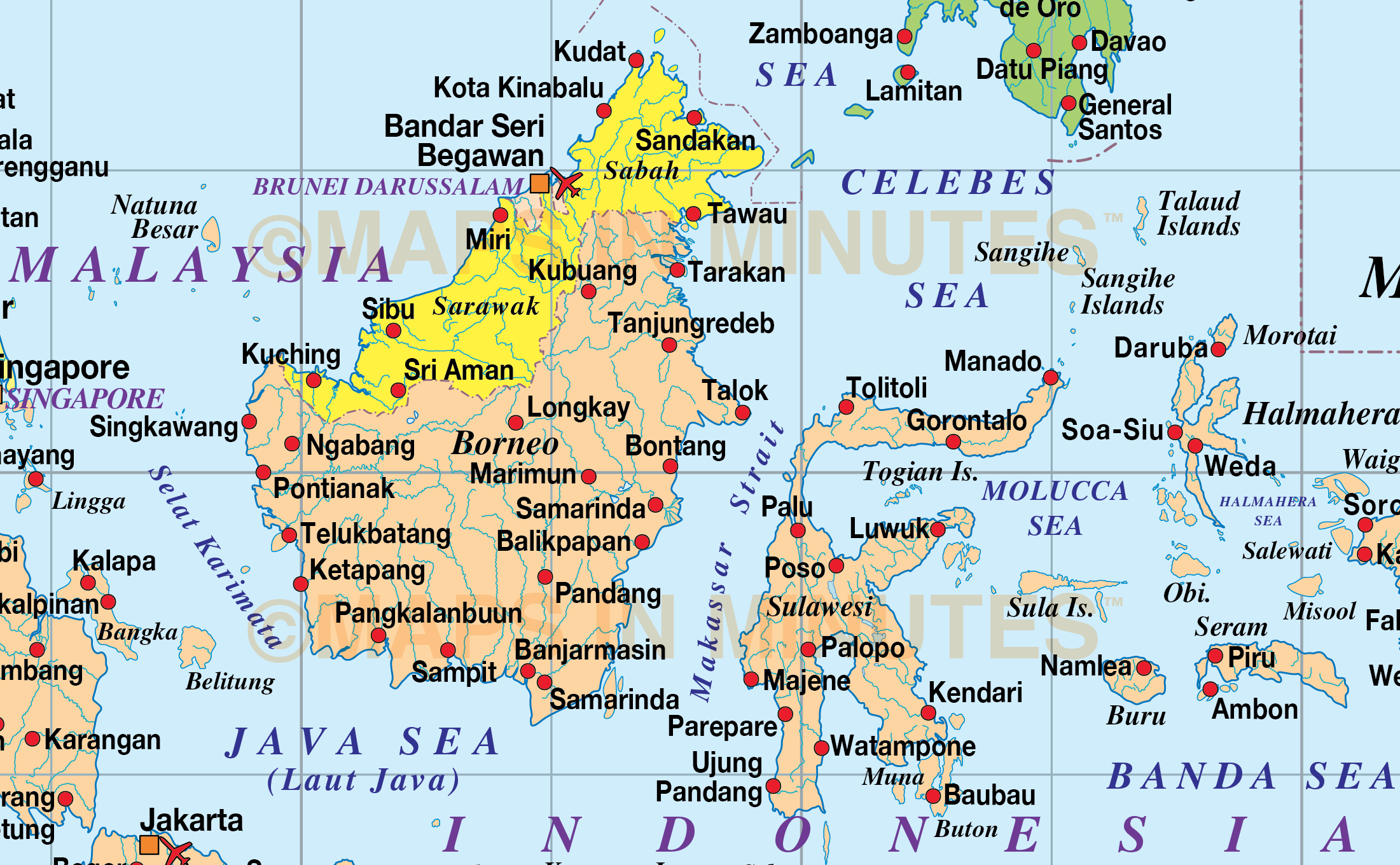 Vector Malaysia  Indonesia  Political Map  10M scale in 