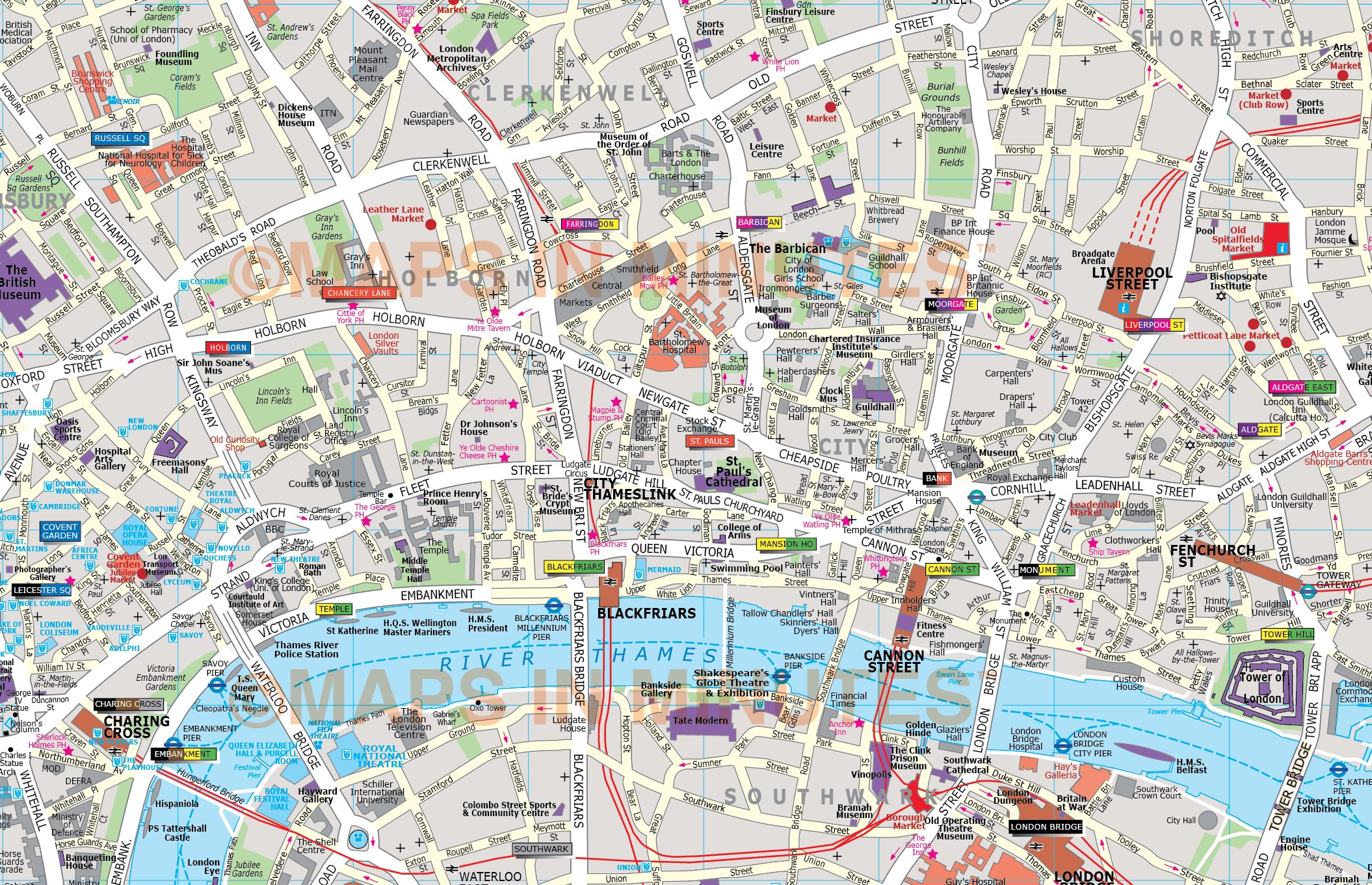 Deluxe London city map in illustrator editable vector format