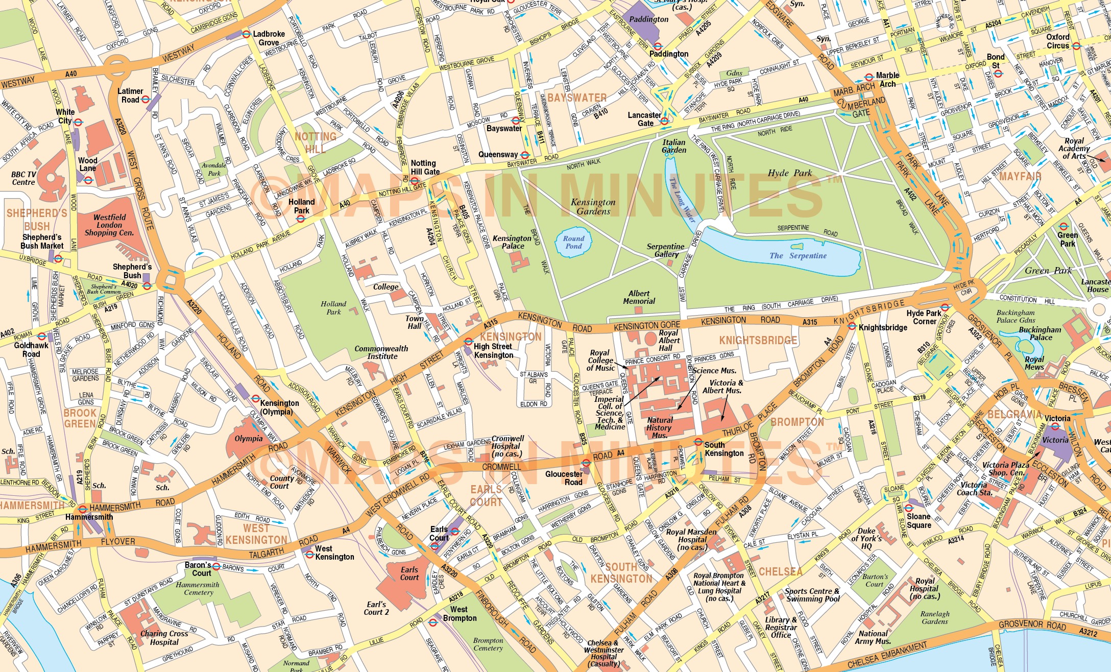 Digital vector map of London in illustrator editable format. Royalty free.