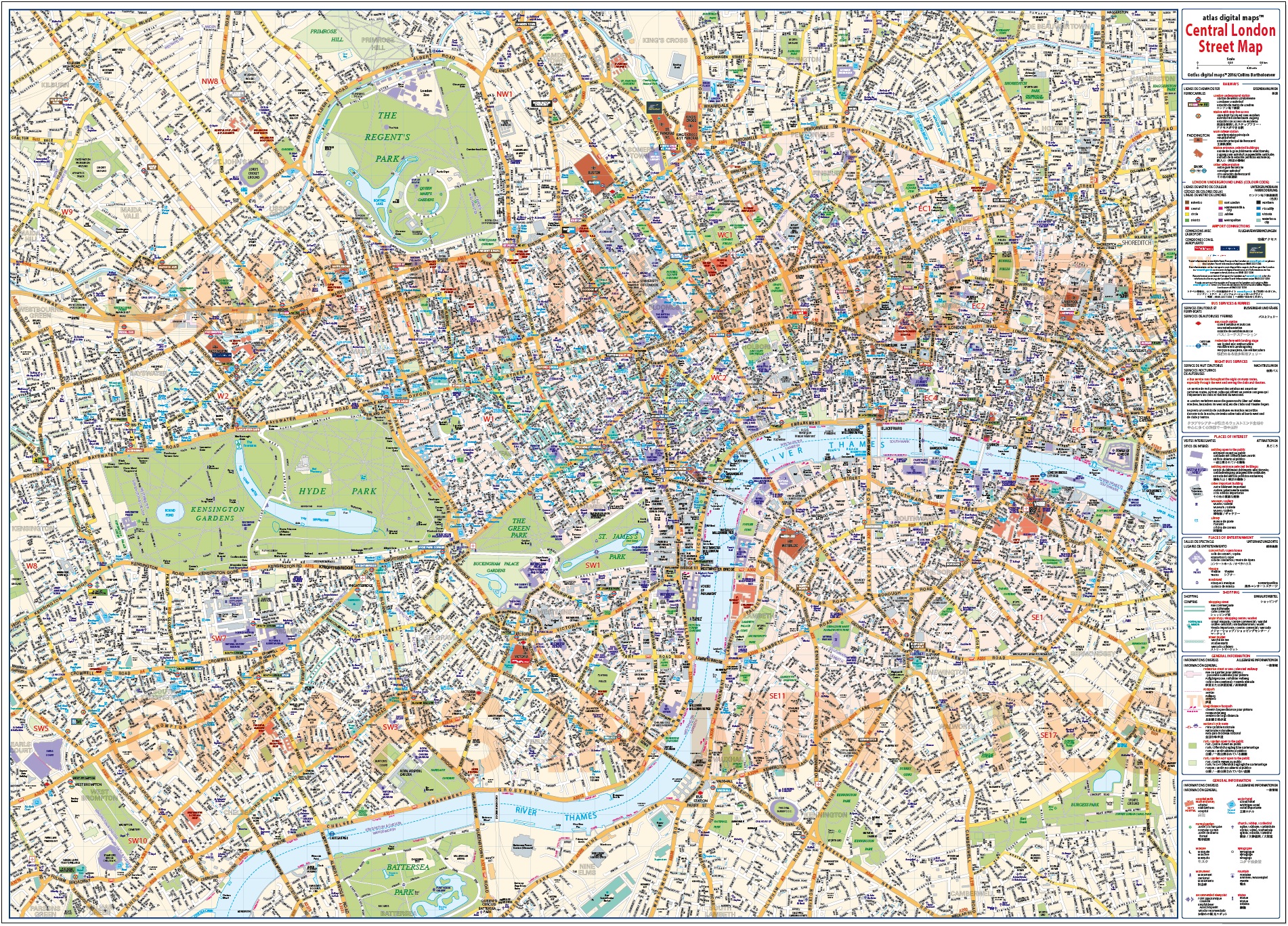 VINYL Central London Street Map - Large size 1.2m d x 1.67m w
