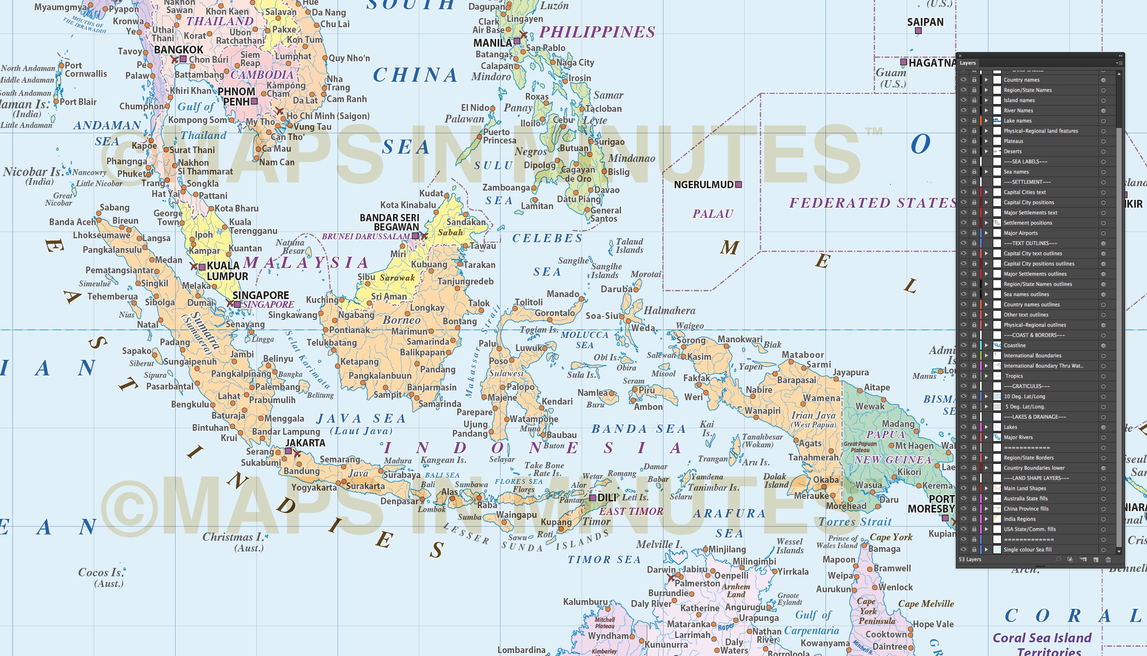 Vector Malaysia  Indonesia  Map Political style with 10M 