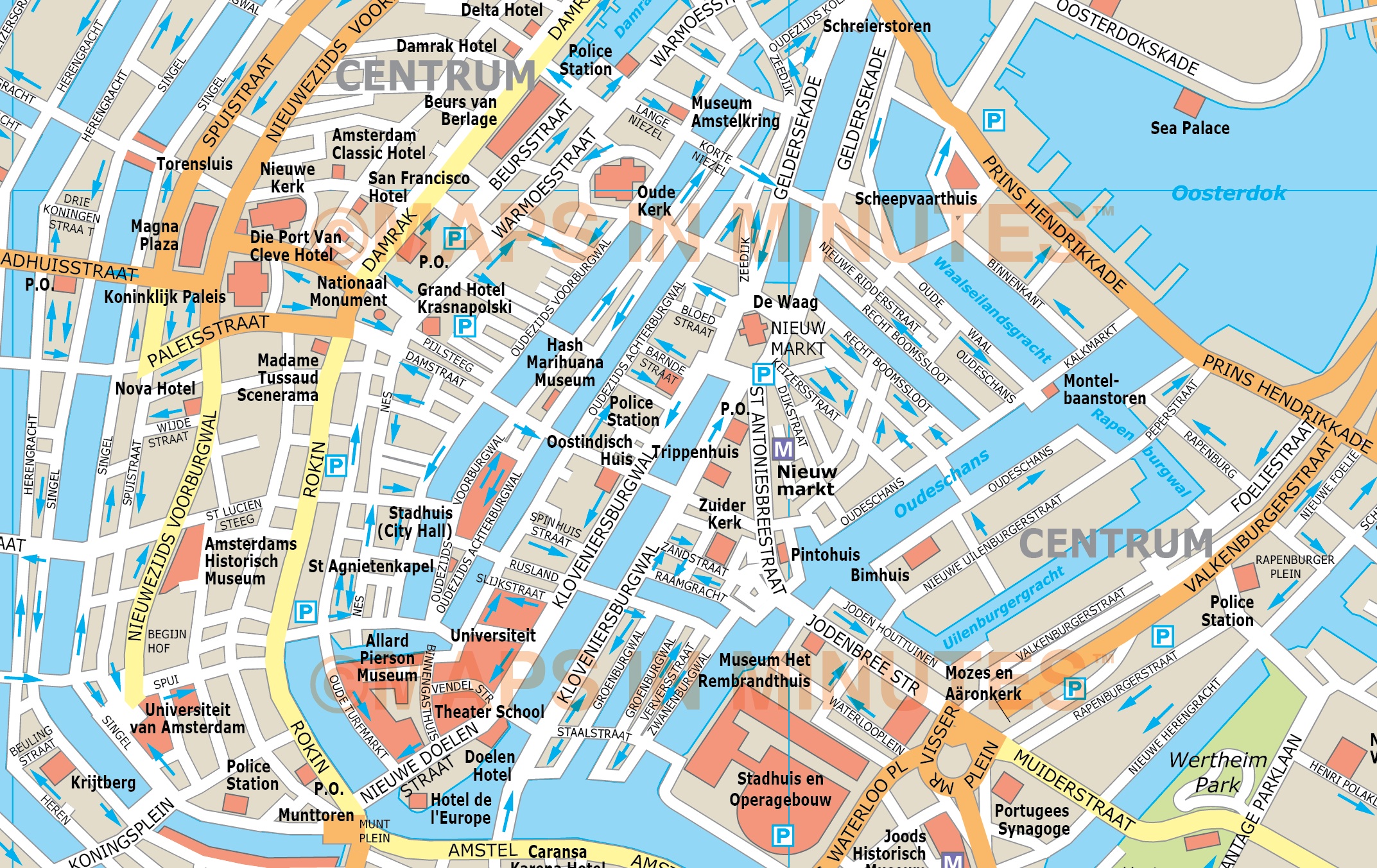 Vector Amsterdam city map in Illustrator and PDF digital formats