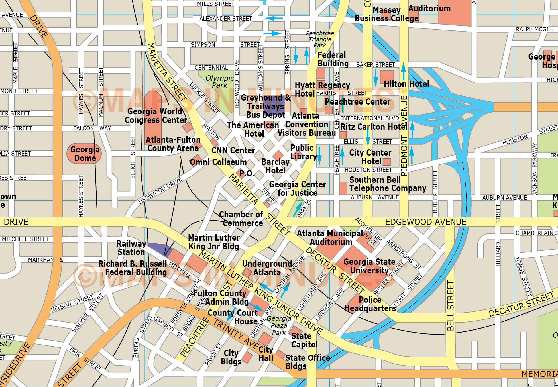 Detailed Map Of Downtown Atlanta