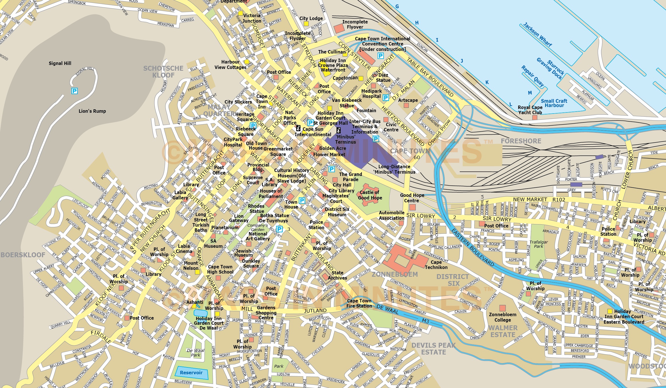 Cape Town city map in Illustrator and PDF digital vector maps