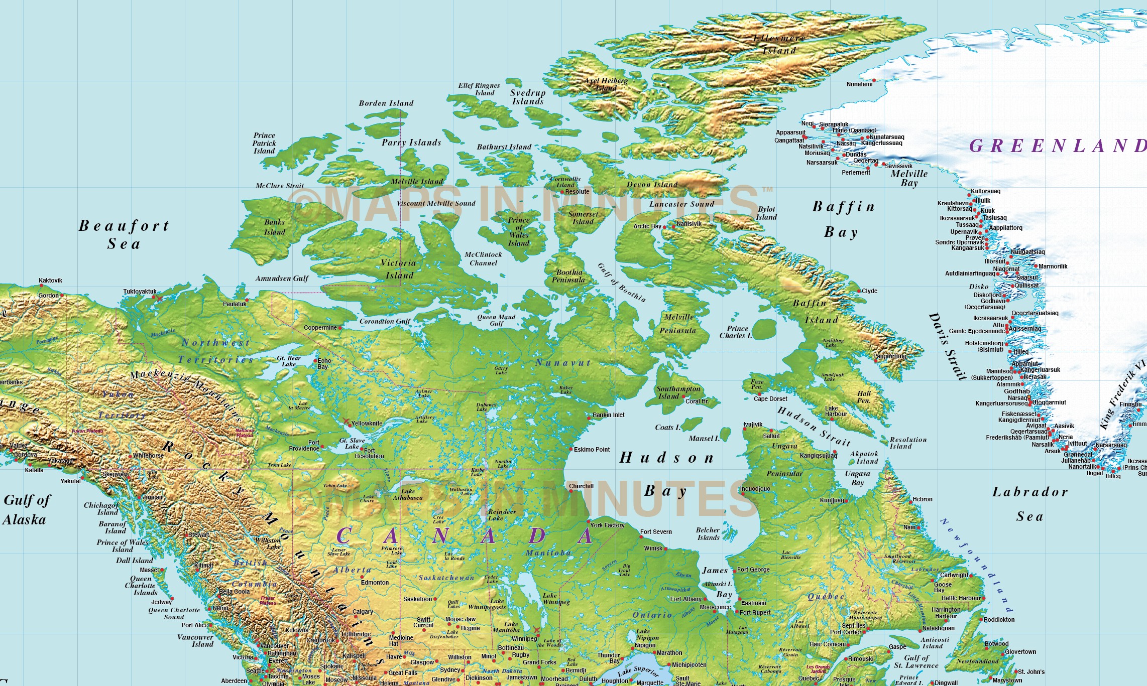 Digital vector North America Medium Relief  map  in 