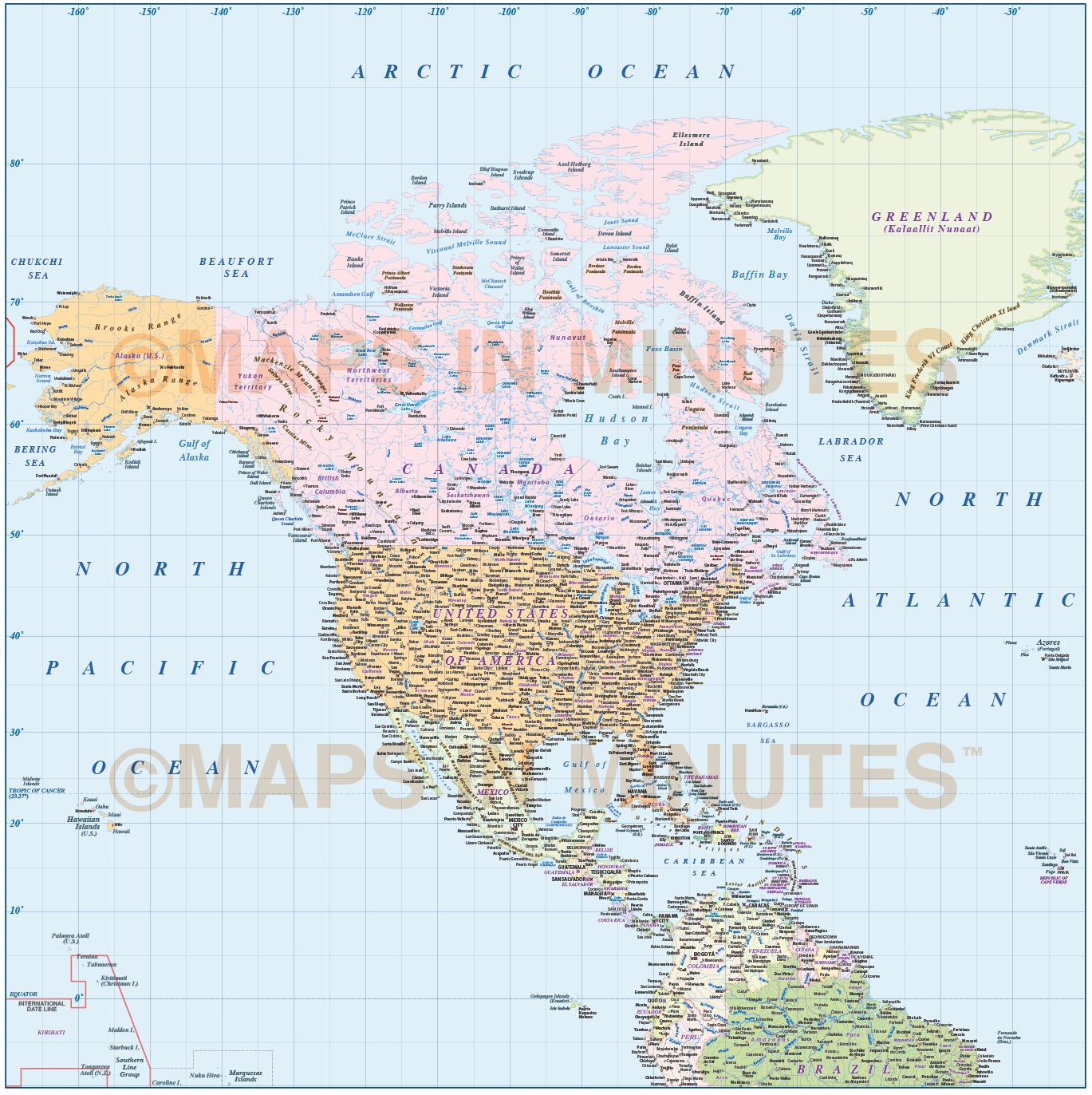 North America Detailed Political Map In Illustrator Ai Vector Format