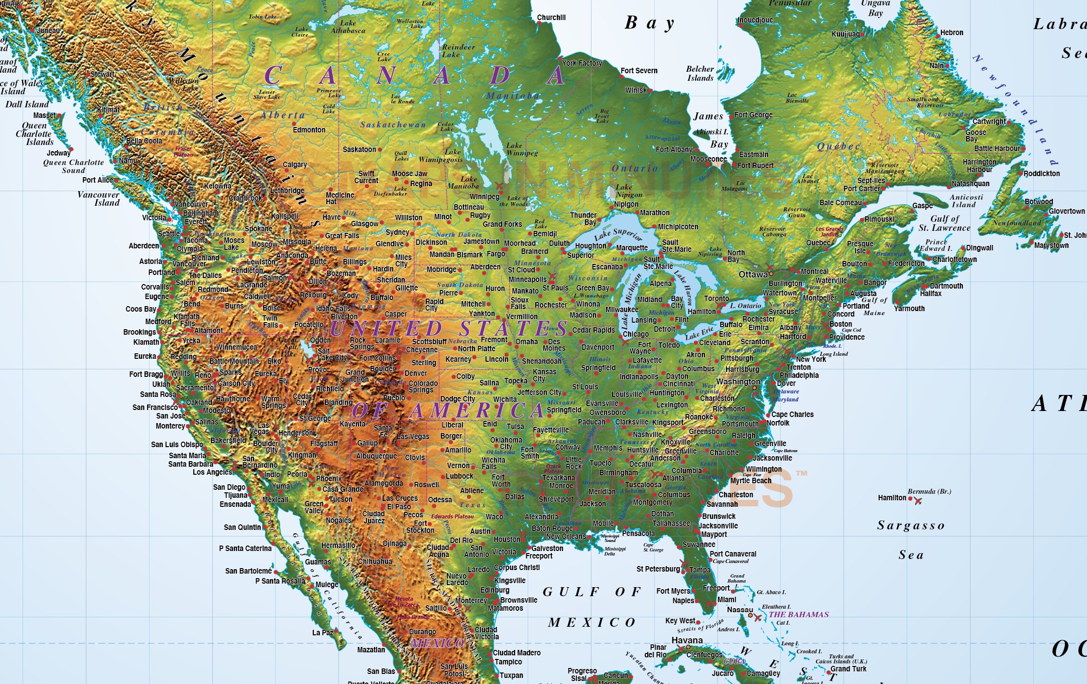 North America Strong Relief Map In Illustrator Cs Format