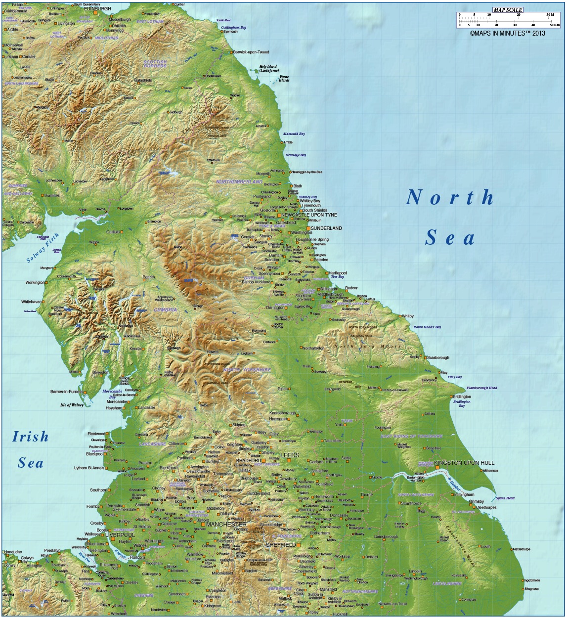 North England 1st level Political County Map  with Strong 