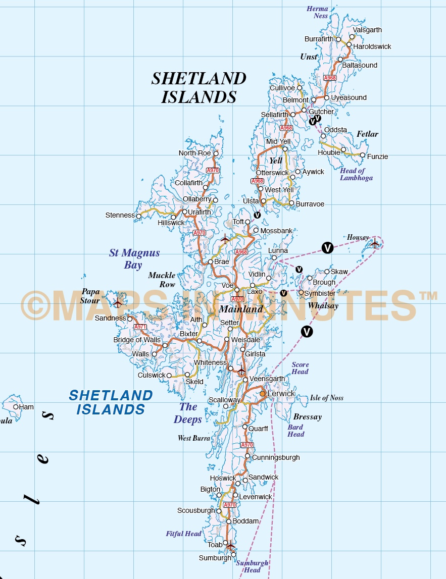 Northern Isles Orkney & Shetland vector Road Map, Illustrator AI CS