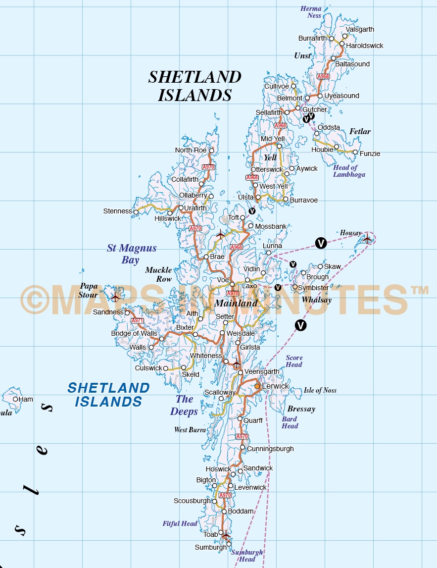 Northern Isles Orkney And Shetland Vector Road Map Illustrator Ai Cs