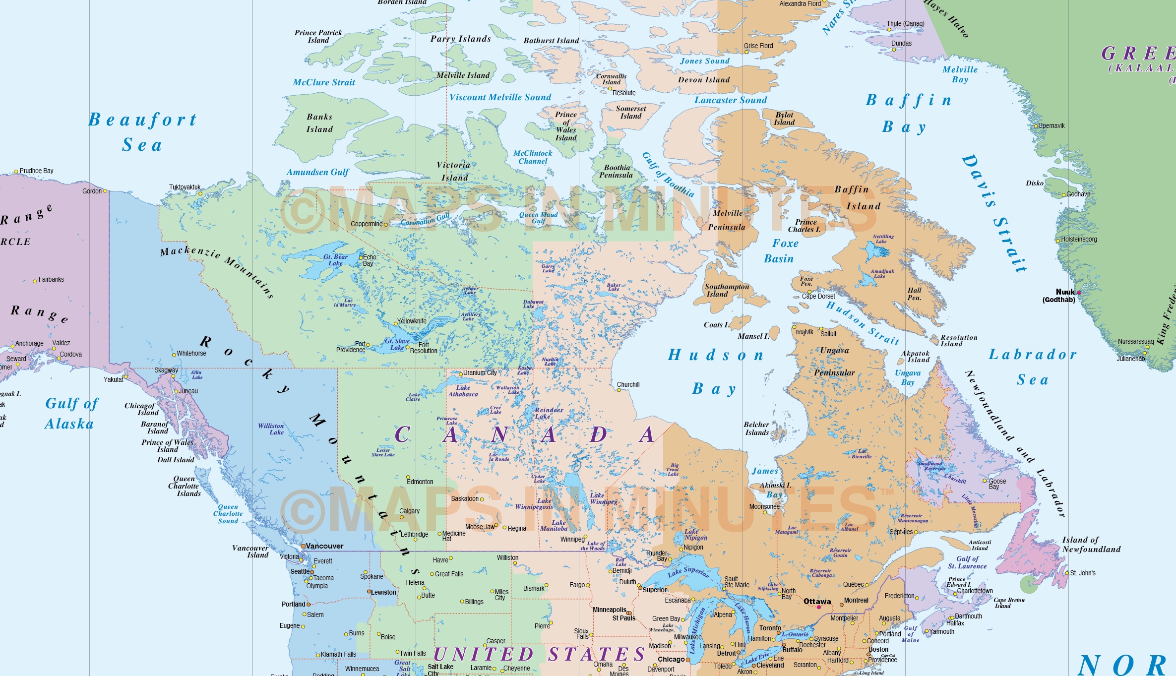 North America Time Zones Map With Cities