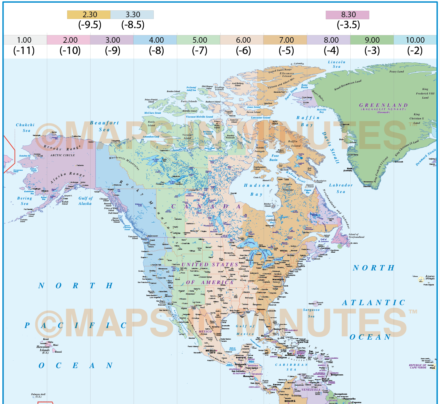 North America Time Zone Map