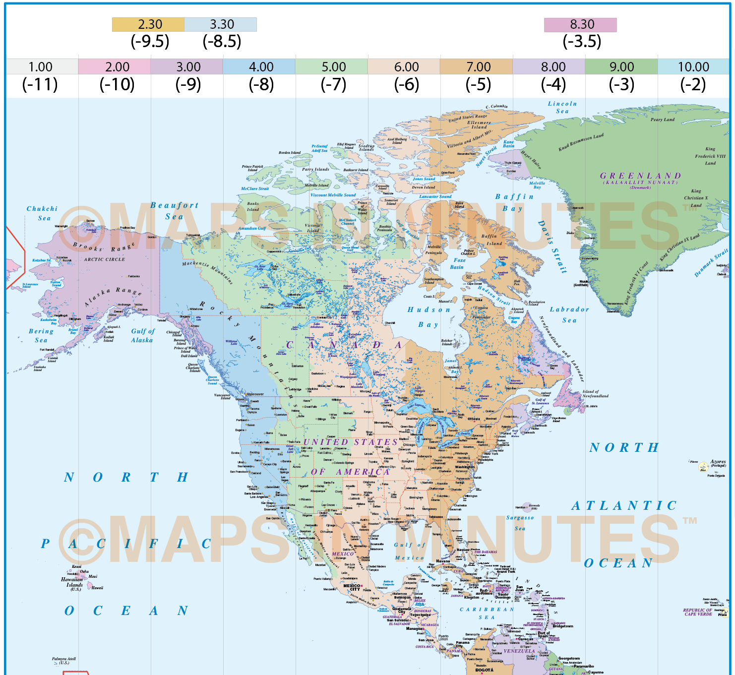 North America Map Time Zones