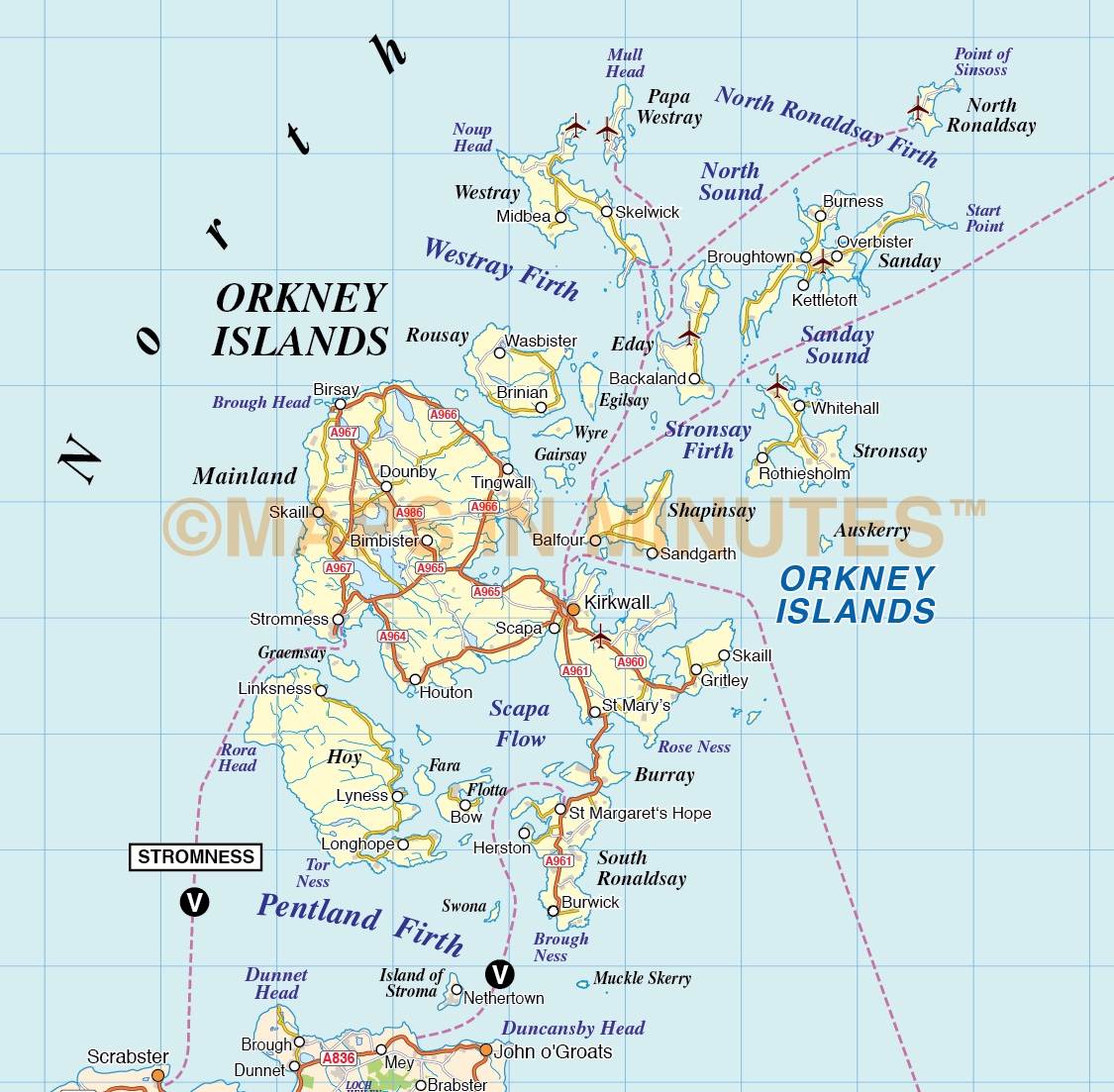 Northern Isles Orkney & Shetland vector Road Map, Illustrator AI CS