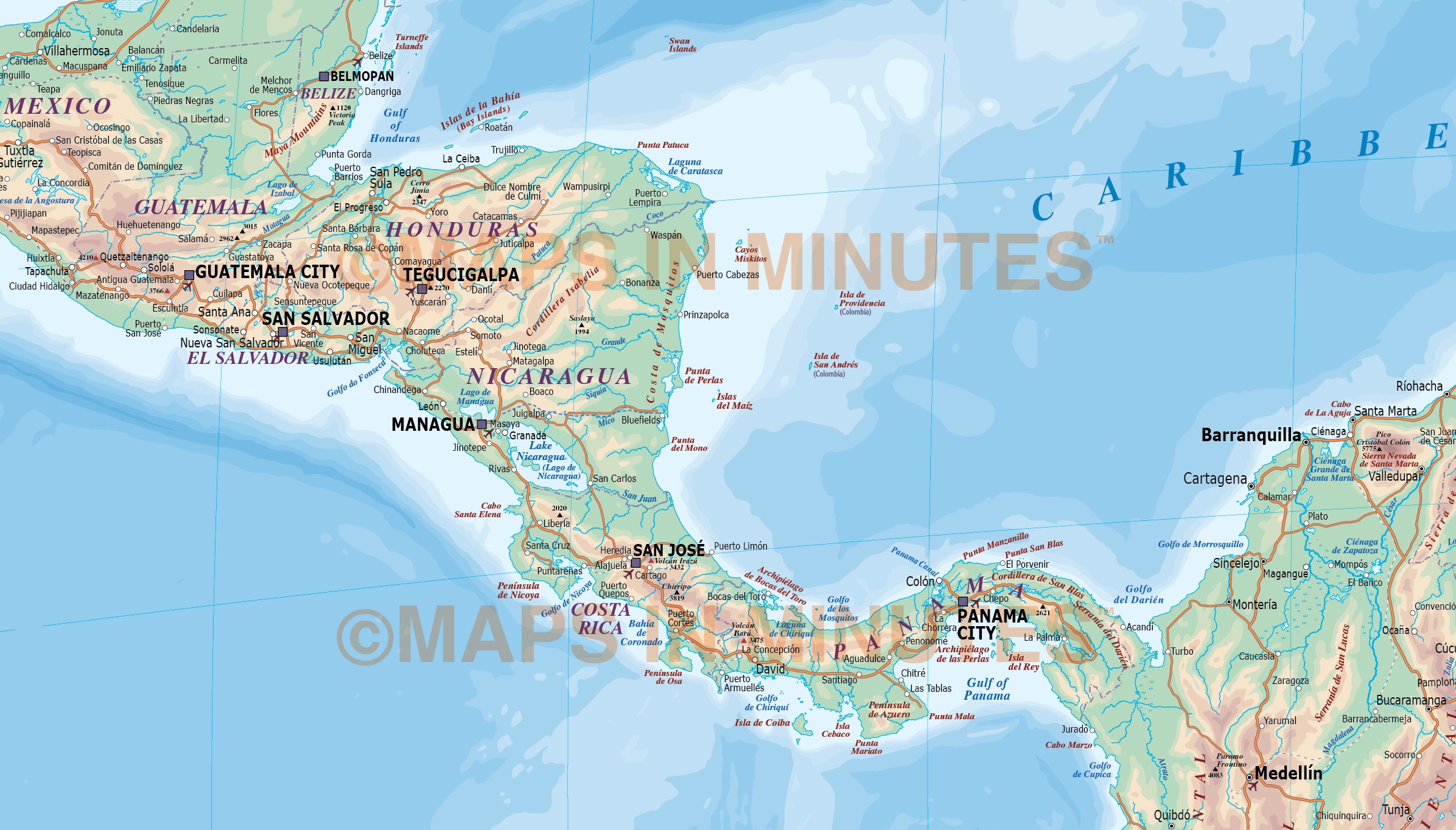 Digital vector South America map. Deluxe Political Road & Rail Map with