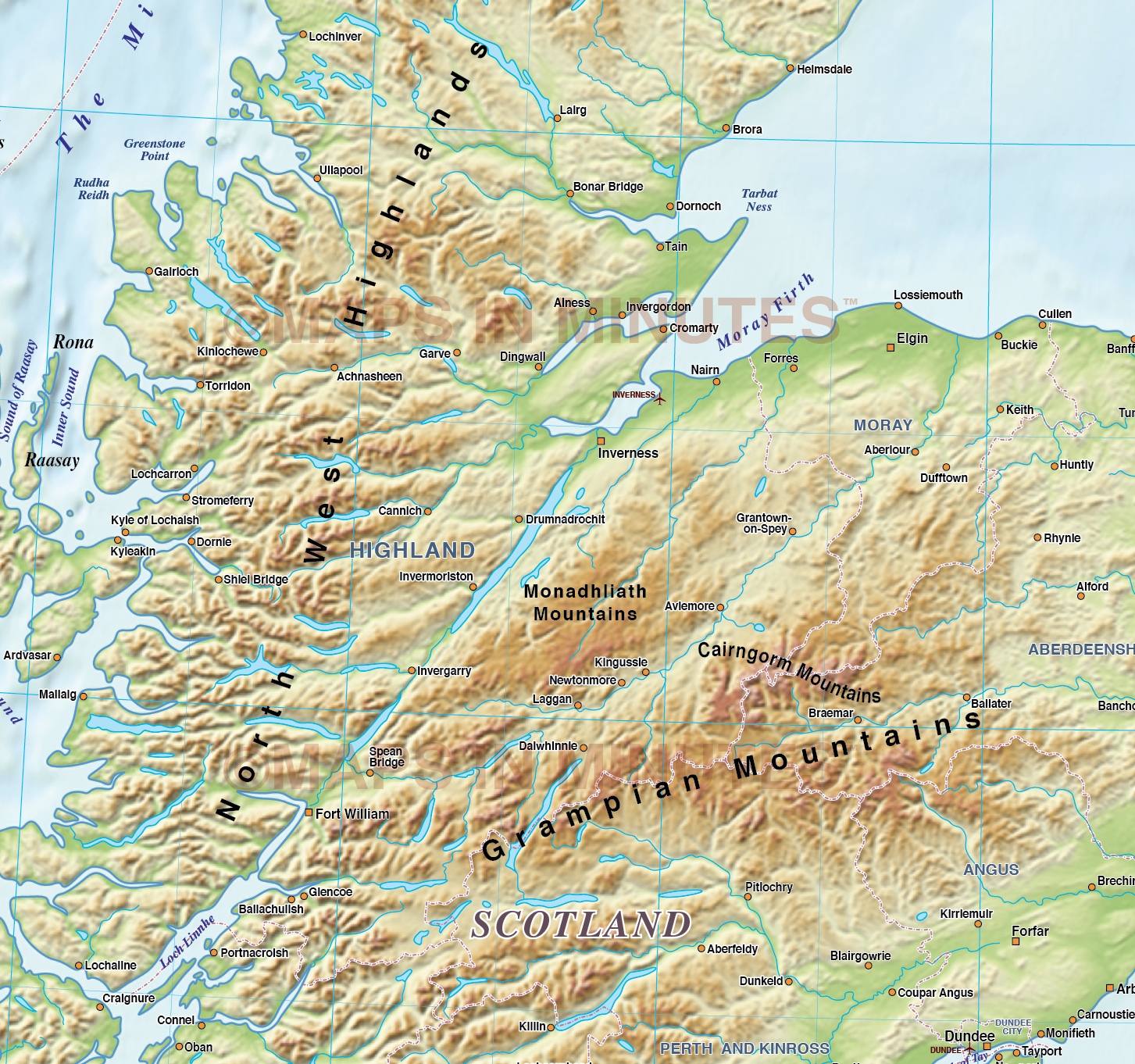 Vector Scotland Regions Map including the Northern Isles, with high res