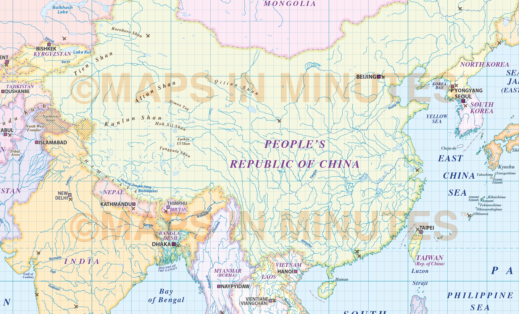 Asia Latitude And Longitude Map