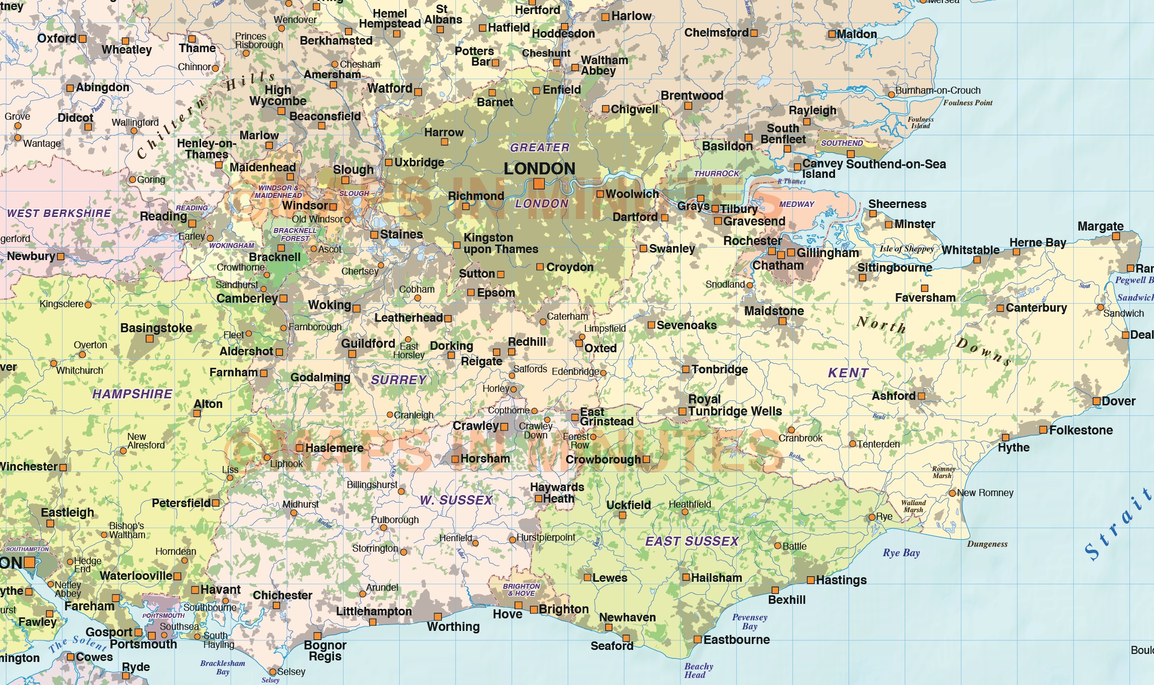 digitalvectorsoutheastenglandmapwithstrongshadedreliefin Map Of S E England