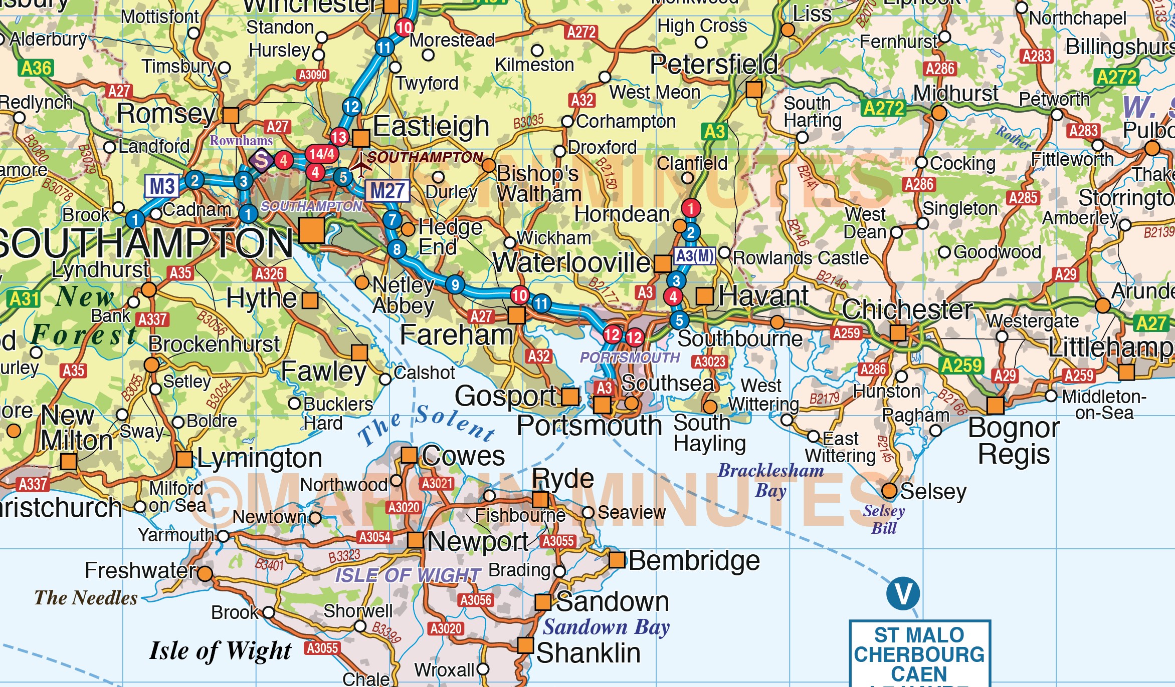 Vector South East England Map. County Political Road and Rail Map @750k