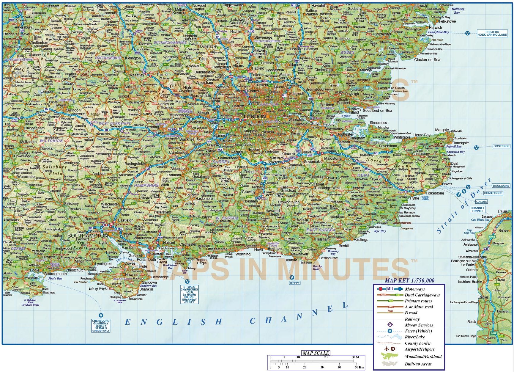 Road Map South East England