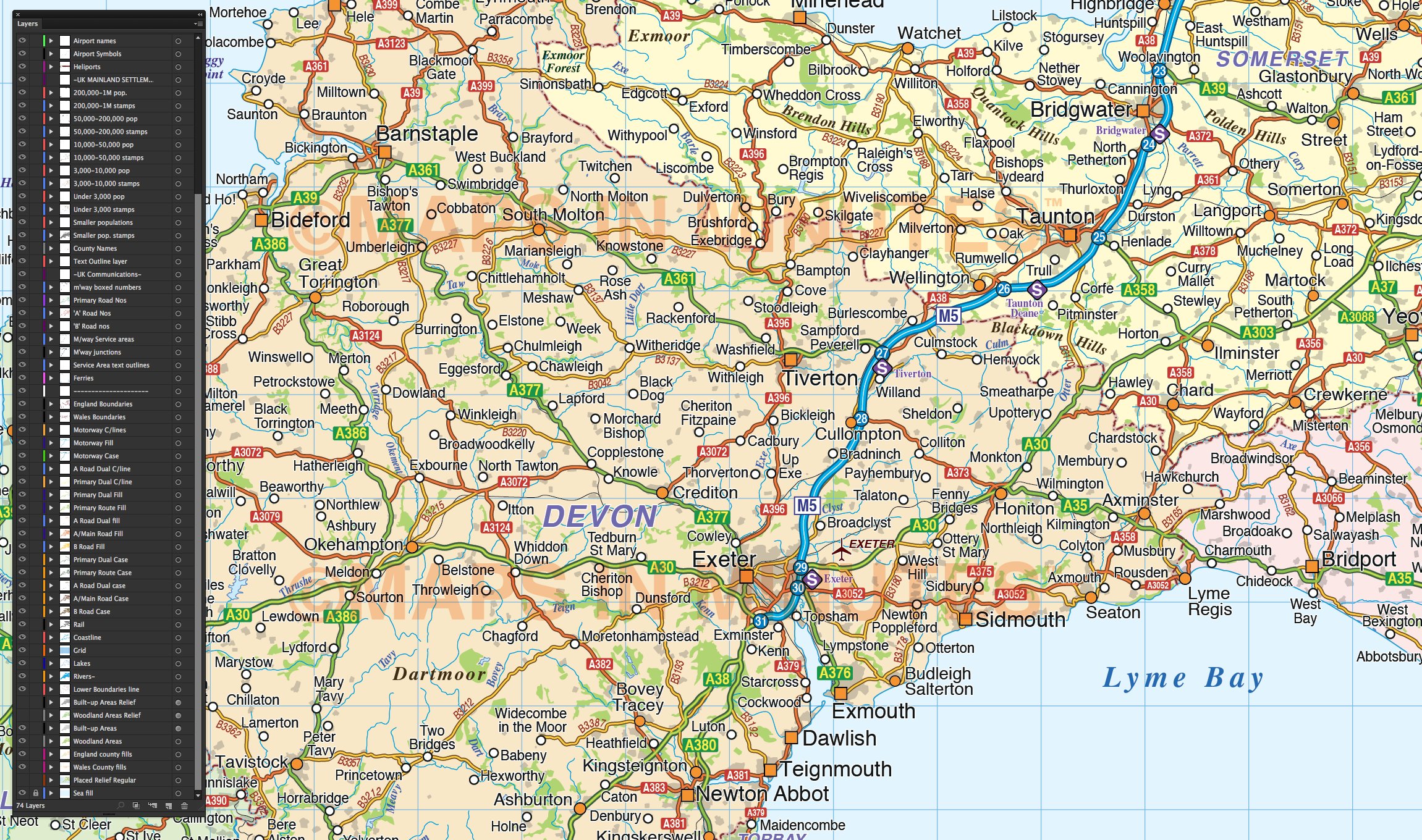 South West England Political, County, Road & Rail Map with Regular