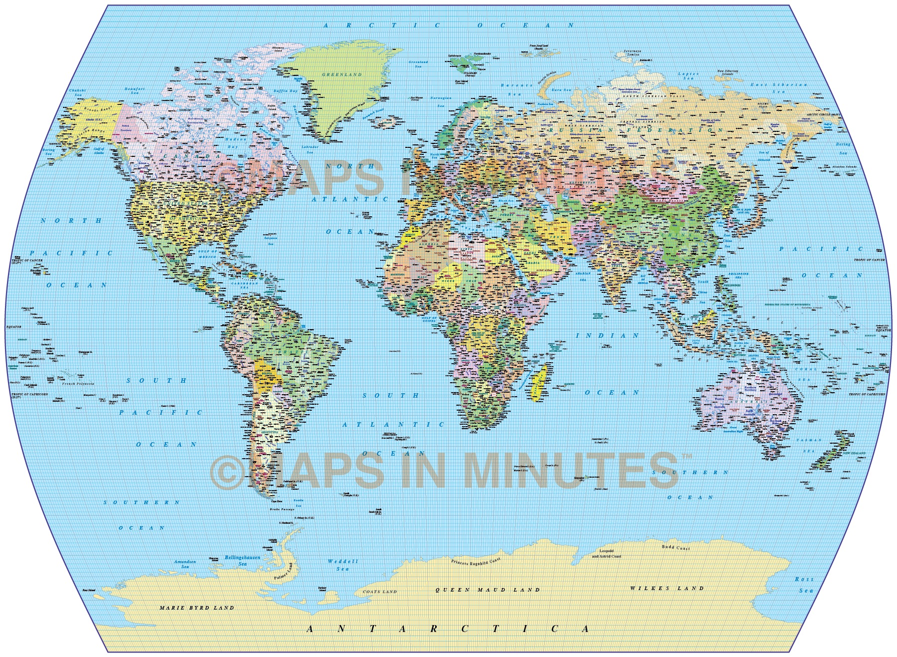 Vector World Map Times Projection Political UK Centric