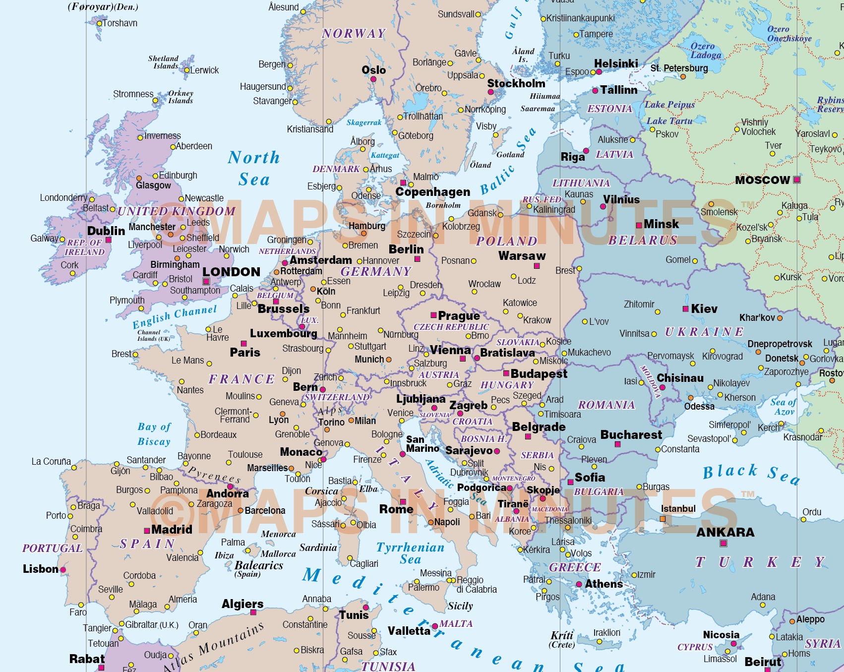 Digital vector map, Gall Projection World time zones map (UK centric ...