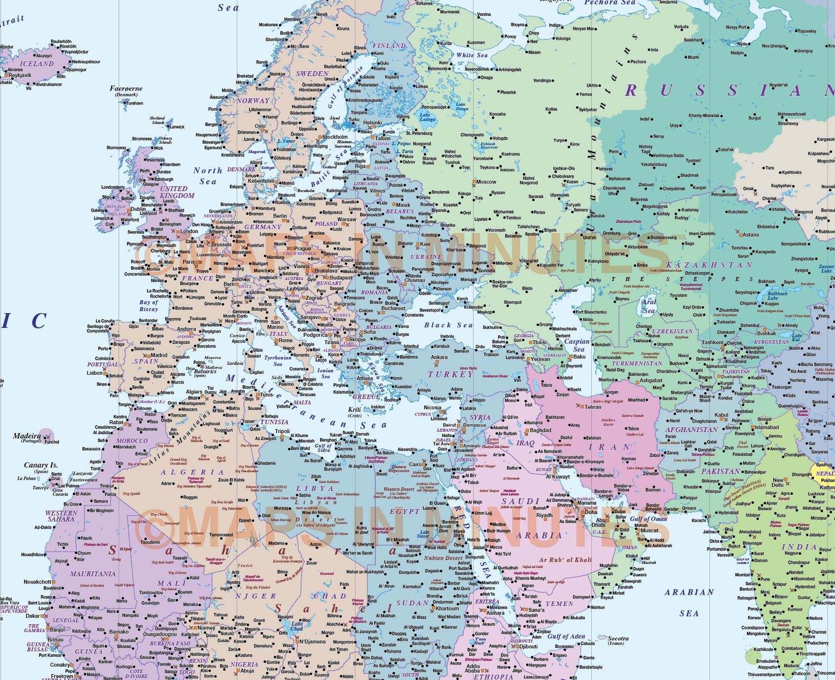 Detailed World Time Zones Map, Illustrator AI CS/CC editable vector
