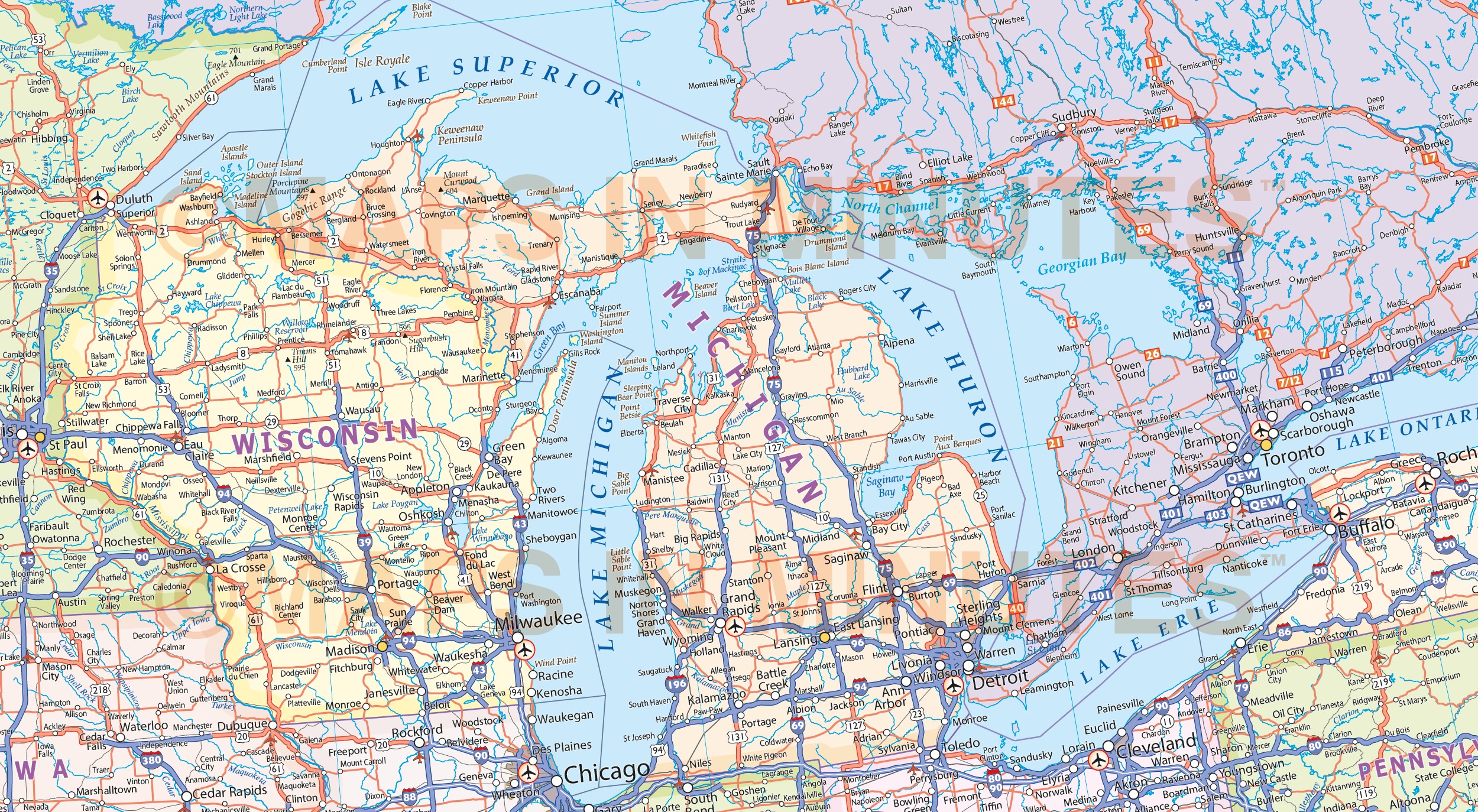 USA North America Road Rail Map, Illustrator AI CS vector format