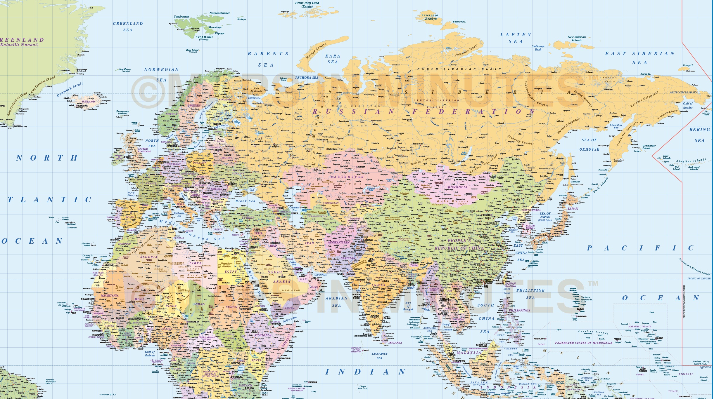 Digital Vector World Map Political Gall Projection Poster
