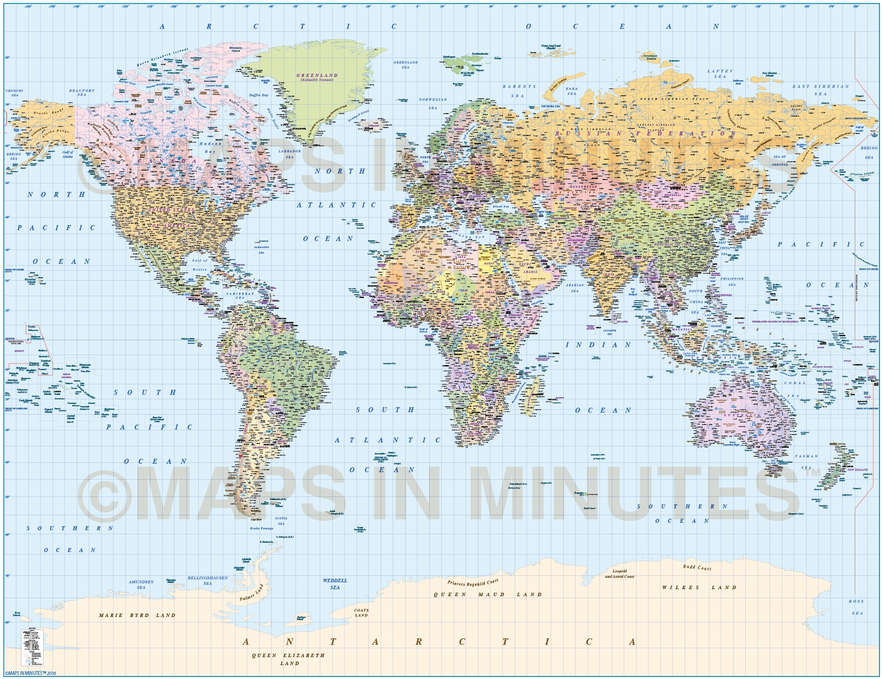Digital Vector World Map Political Gall Projection Poster