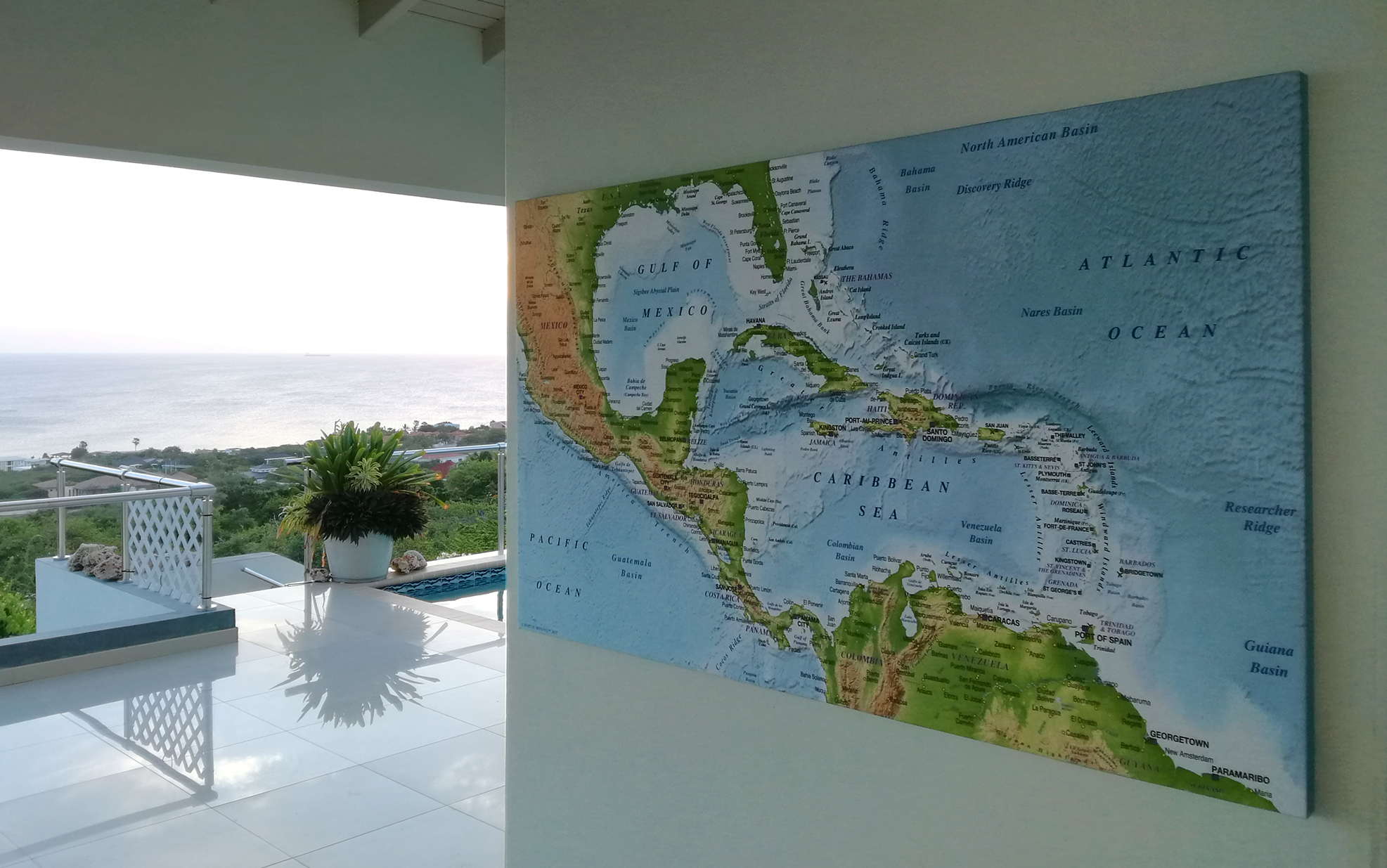 Caribbean Canvas Map framed